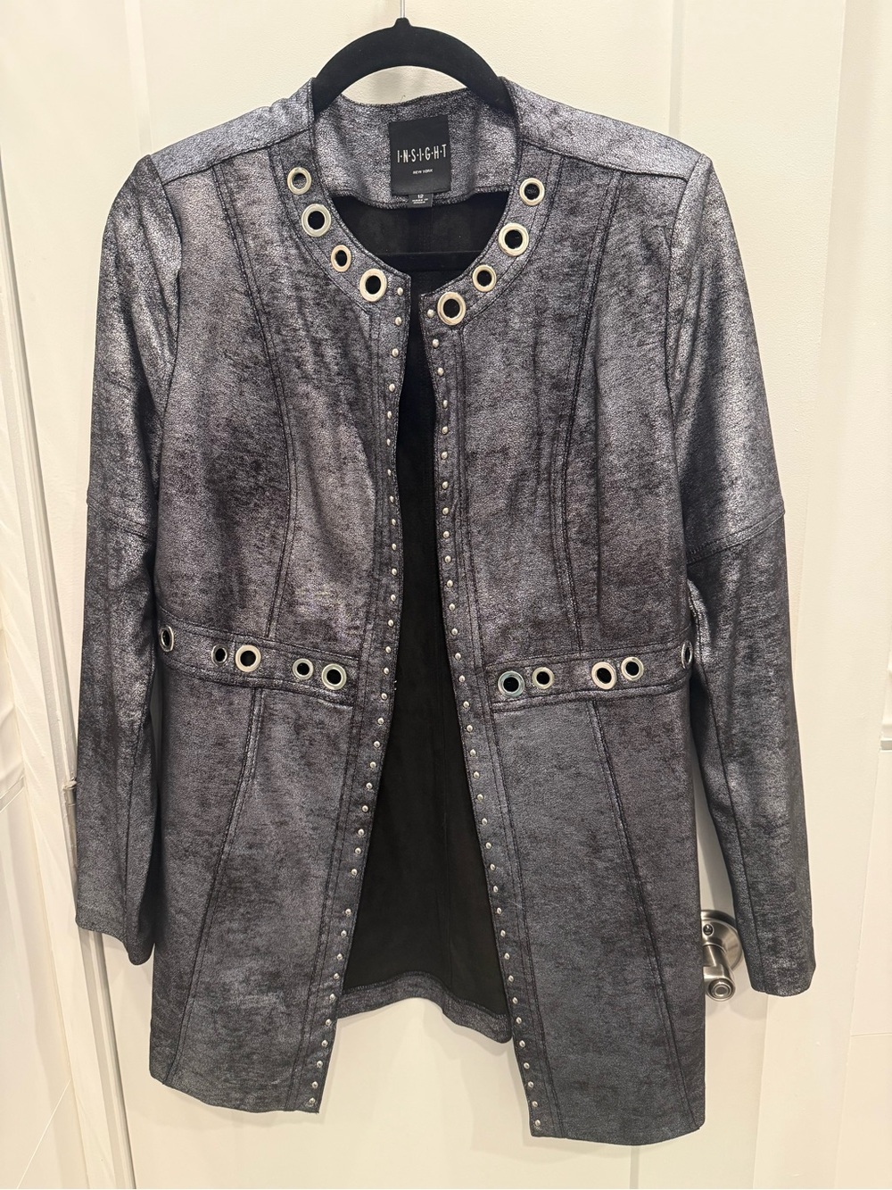 Insight Silver Metallic Eyelet suede like jacket. Really pretty